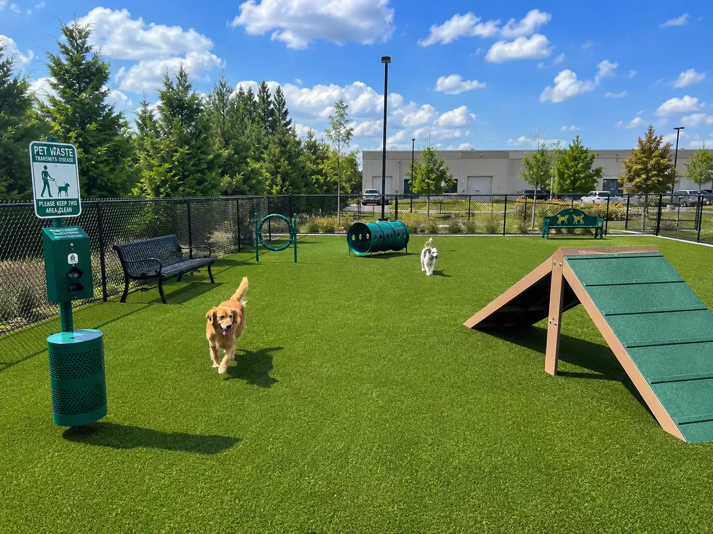 Completed pet-friendly artificial turf installation for a dog area