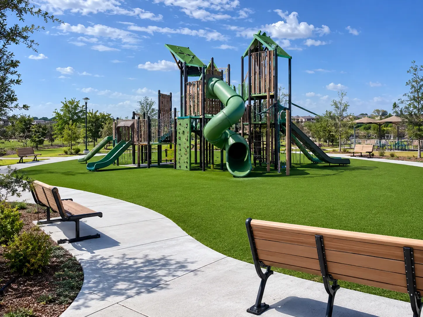 Completed playground artificial turf installation for safe active play