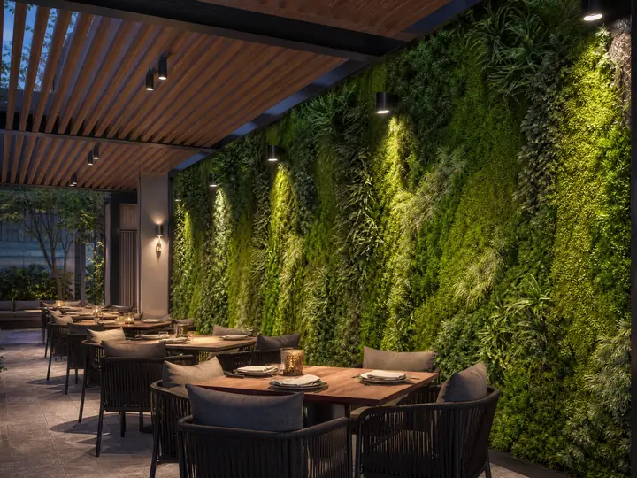 Decorative vertical artificial turf feature wall